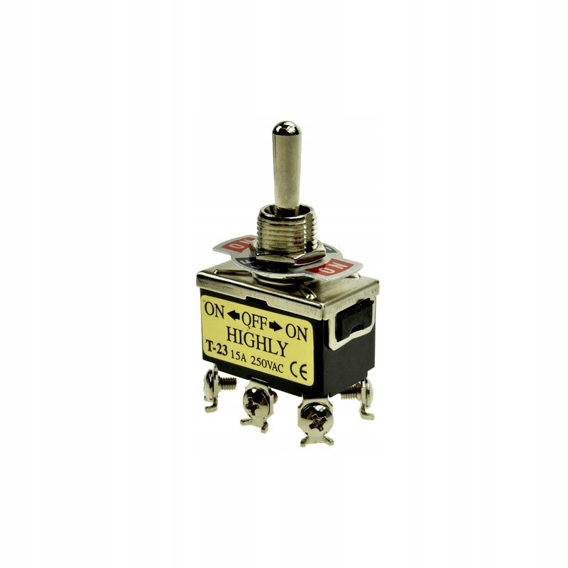 Przełącznik hebelkowy T-23BS ON-OFF-ON 2-tory 3-poz stabilny 15A 250VAC Hig