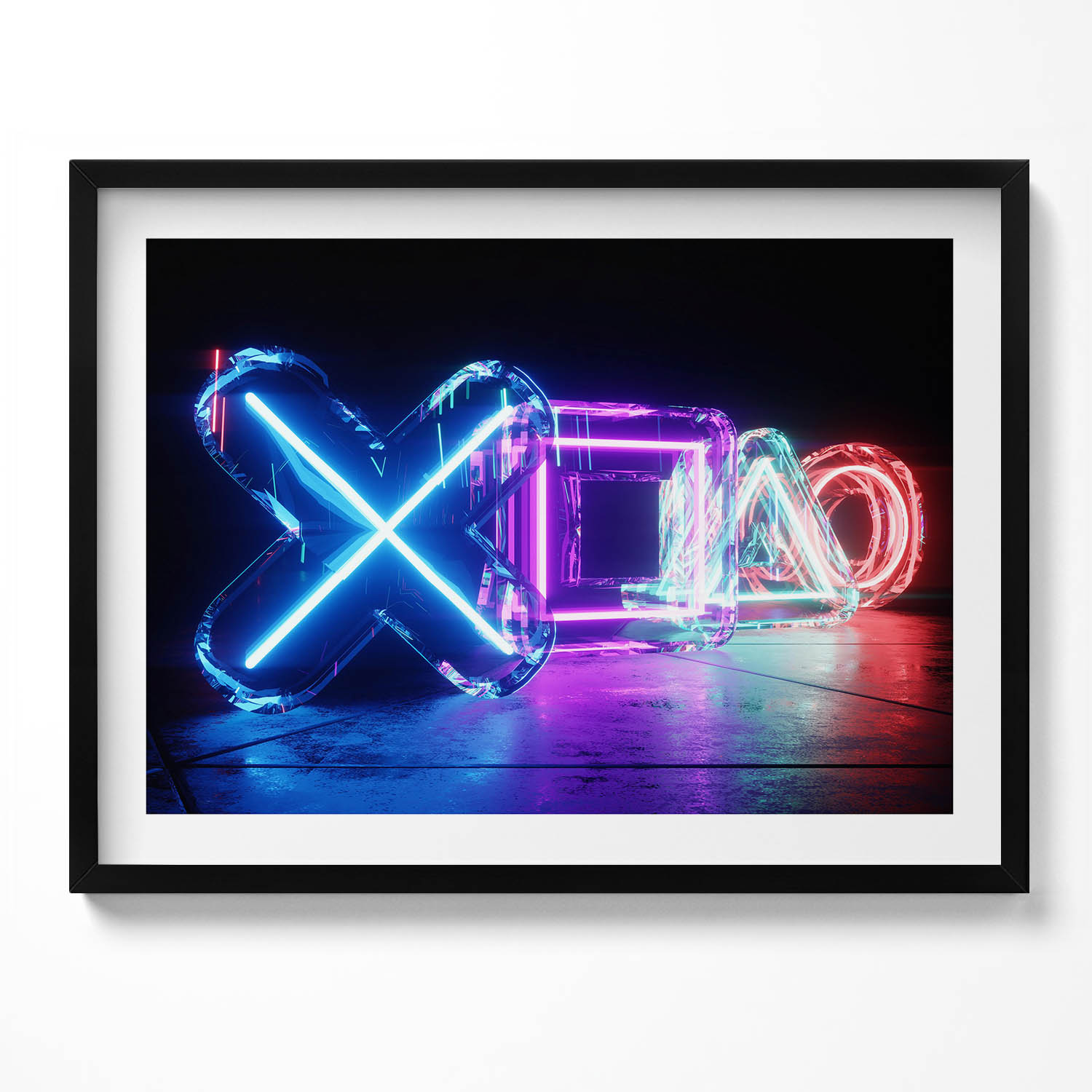 Grafika v černém rámu Symboly hráče – znaky na konzolovém panelu 80x60 cm