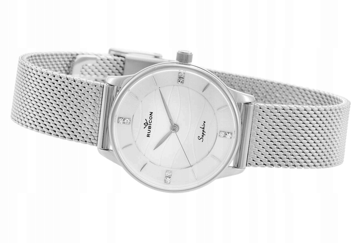 Elegantní Dámské Bižuterní Hodinky Rubicon RNBE35 Stříbrné Mesh Saphire