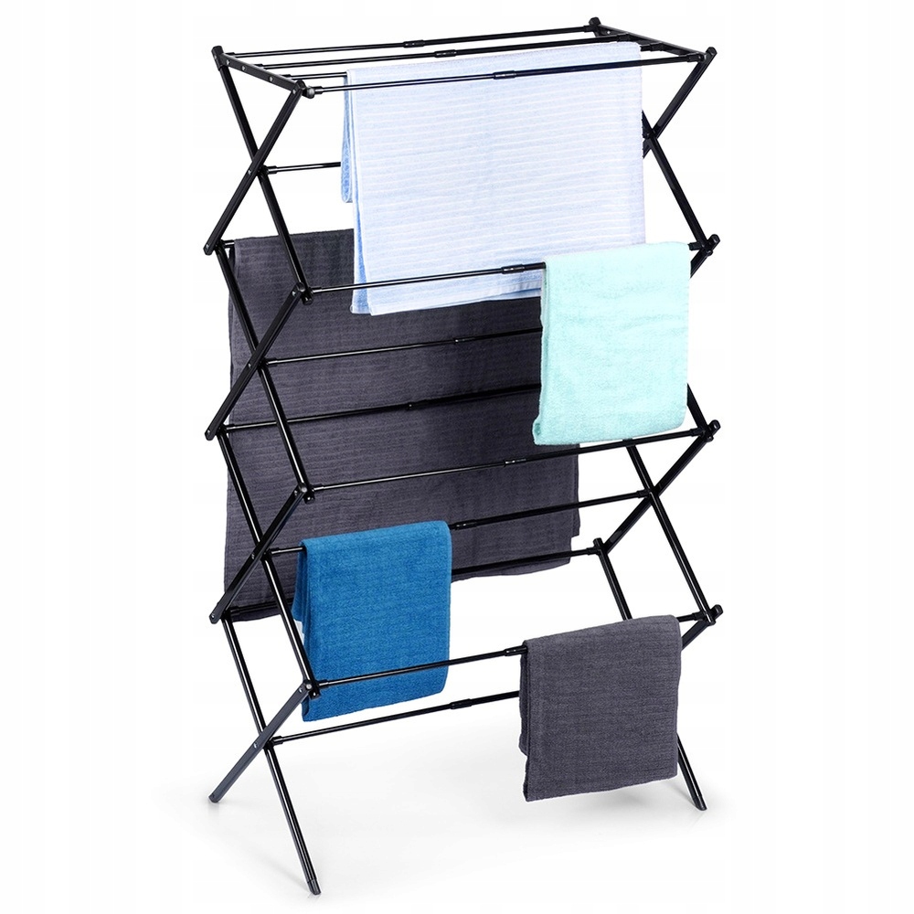 Levně Sušák Na Prádlo Kovová Vertikální Rozkládací Stojan Na Prádlo Černá