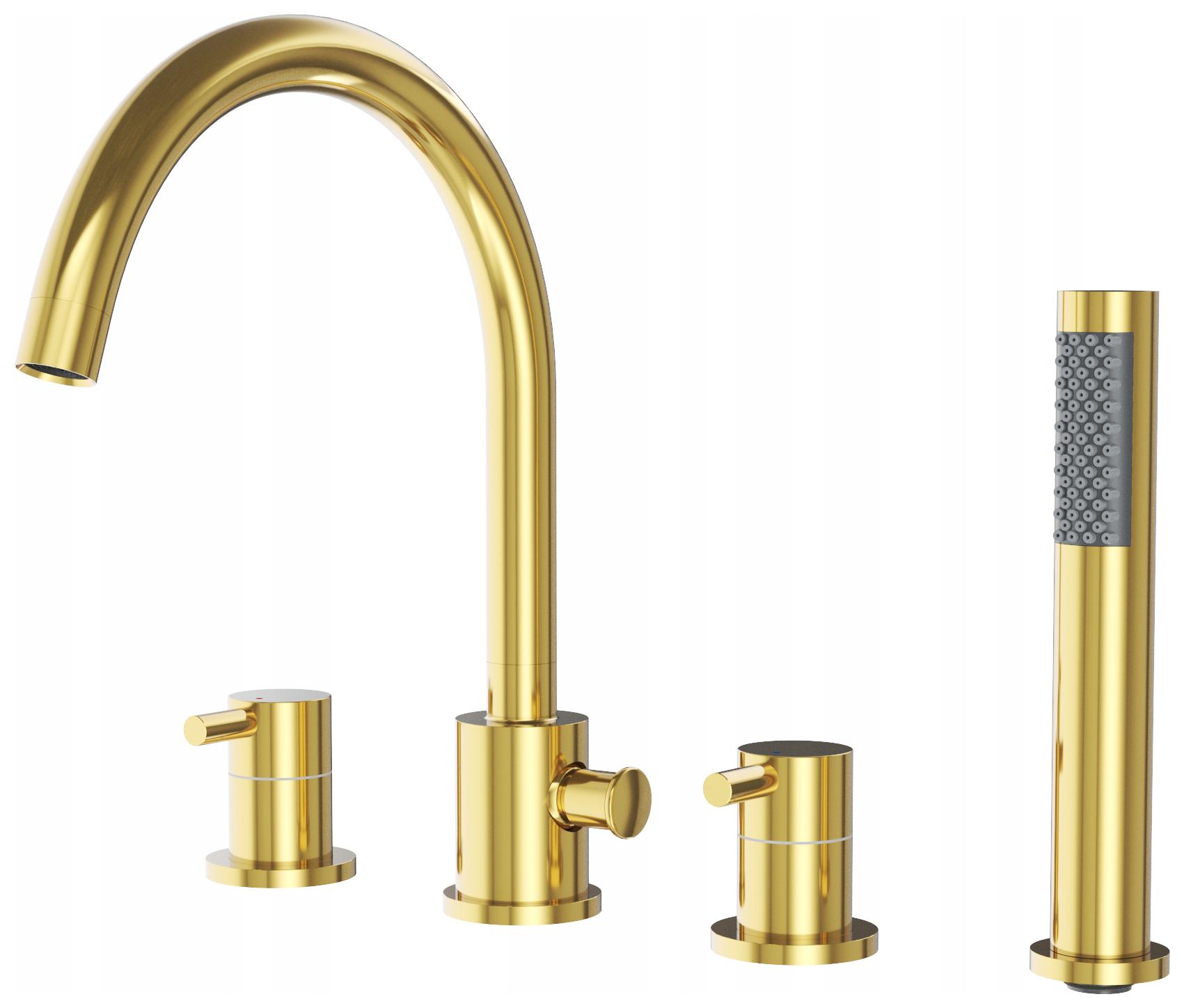 Zlatá 4-otvorová vanová baterie Kivo, stojící baterie na okraj vany, koupelnová Baterie