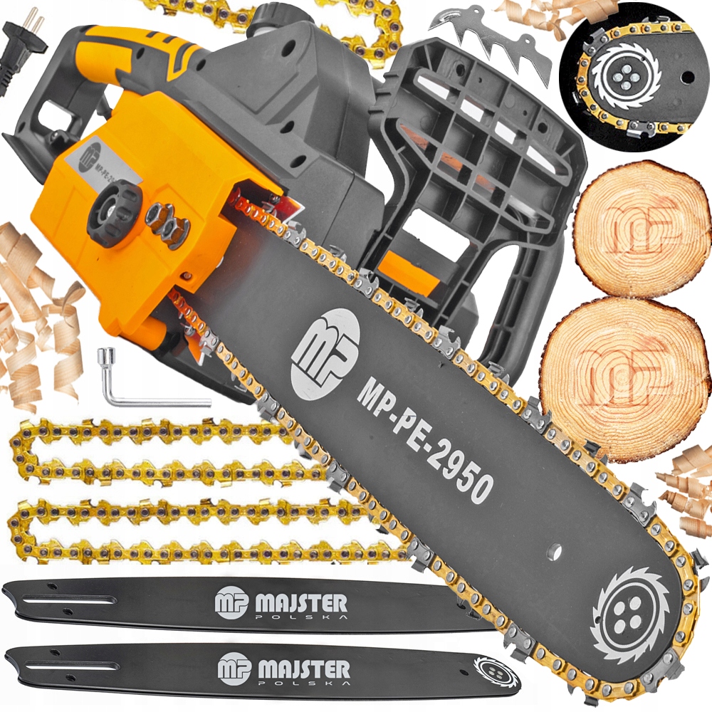 Piła Łańcuchowa Pilarka Elektryczna Mocna 2950W 40CM 2X Prowadnica Łańcuch