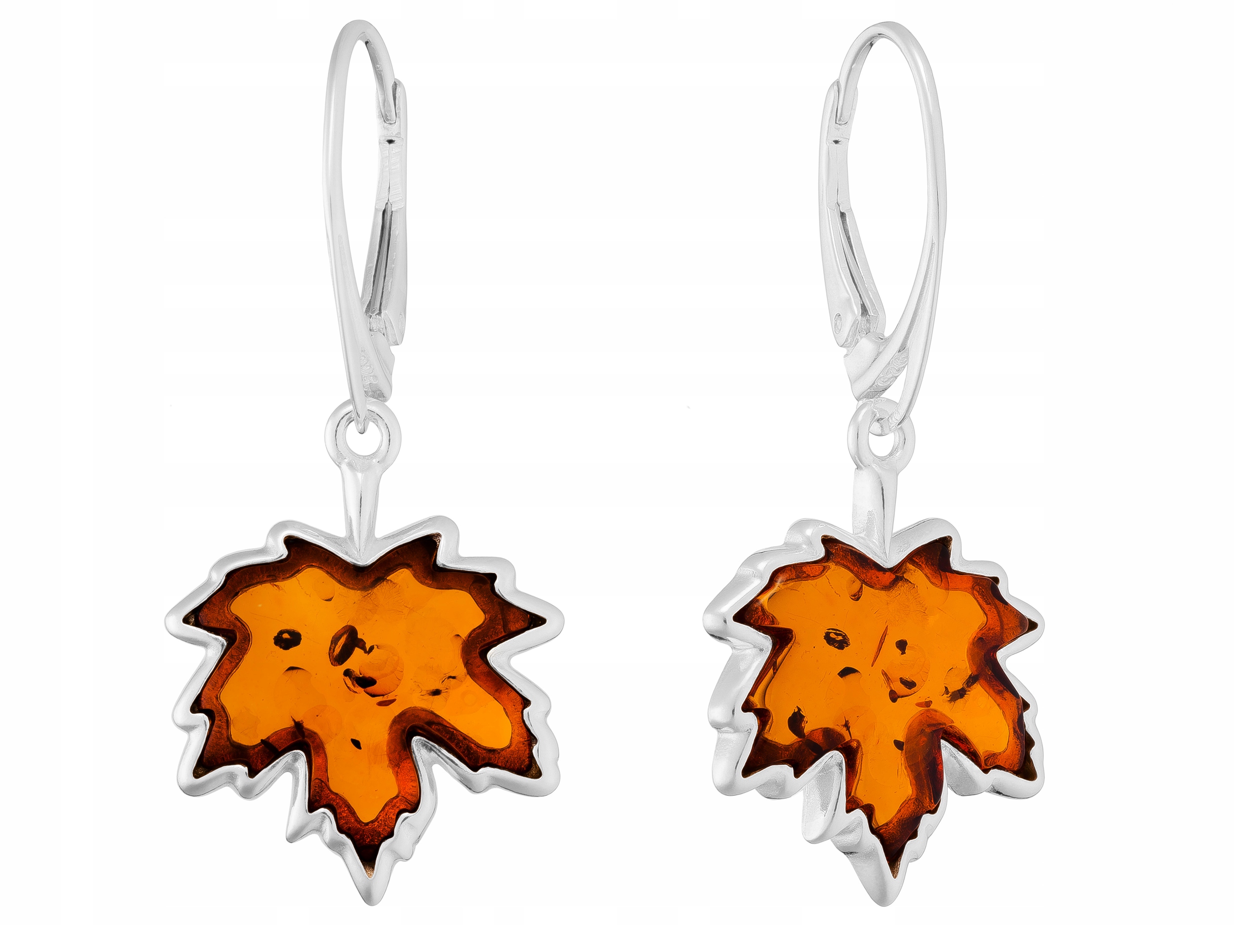 Stříbrné Náušnice Závěsné listy s jantarem Anglické zapínání Stříbro 925