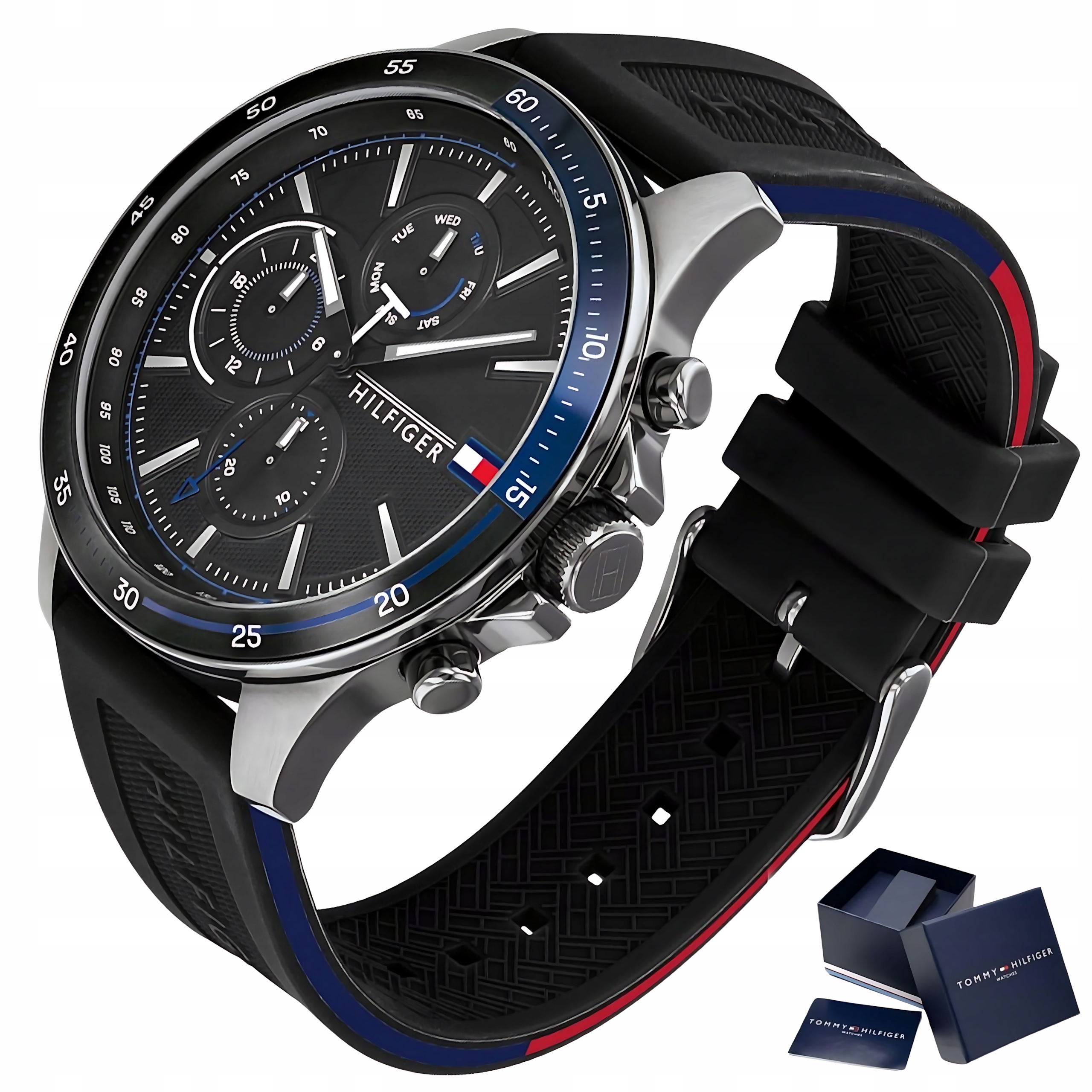 Pánské Hodinky Tommy Hilfiger 1791724 Bank Černé Sportovní Vodotěsné WR50