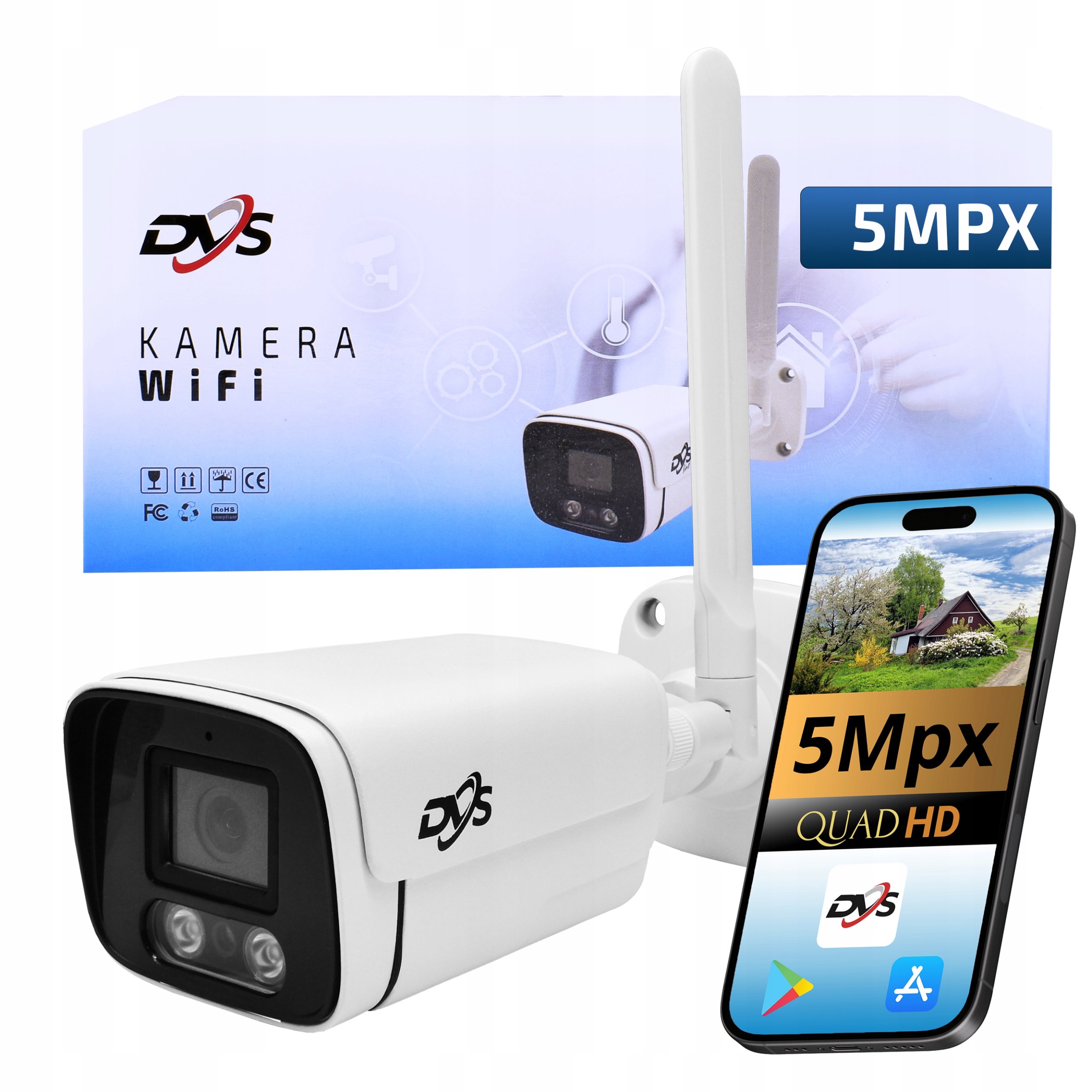 Wifi Bezdrôtová Ip Kamera 5MPX 2K IR20 Metal Vonkajšia Audio Smart Dvs
