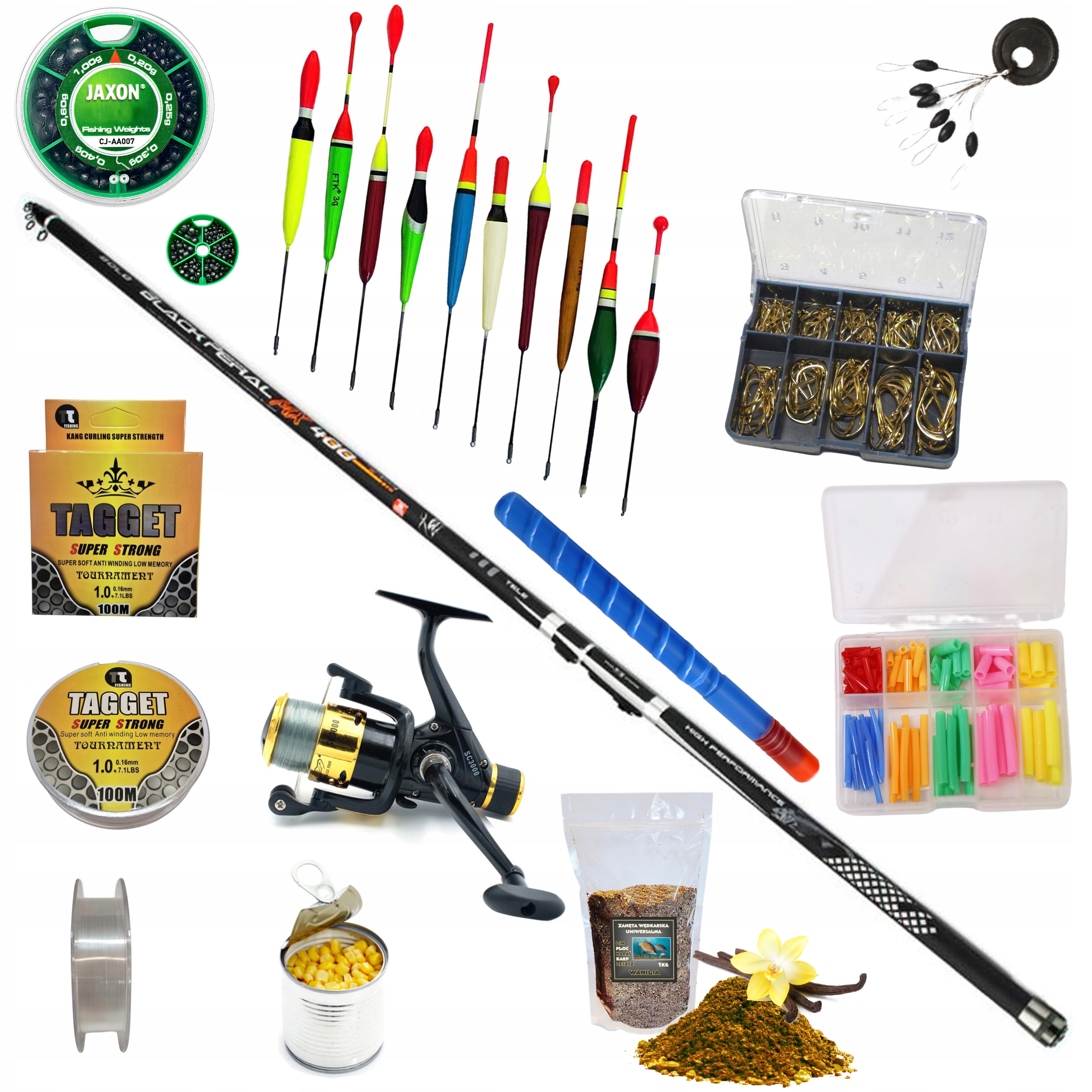 Splávkový Rybářský Set x prut 4,0 m, 1 x naviják, plováky, SADA-W-30