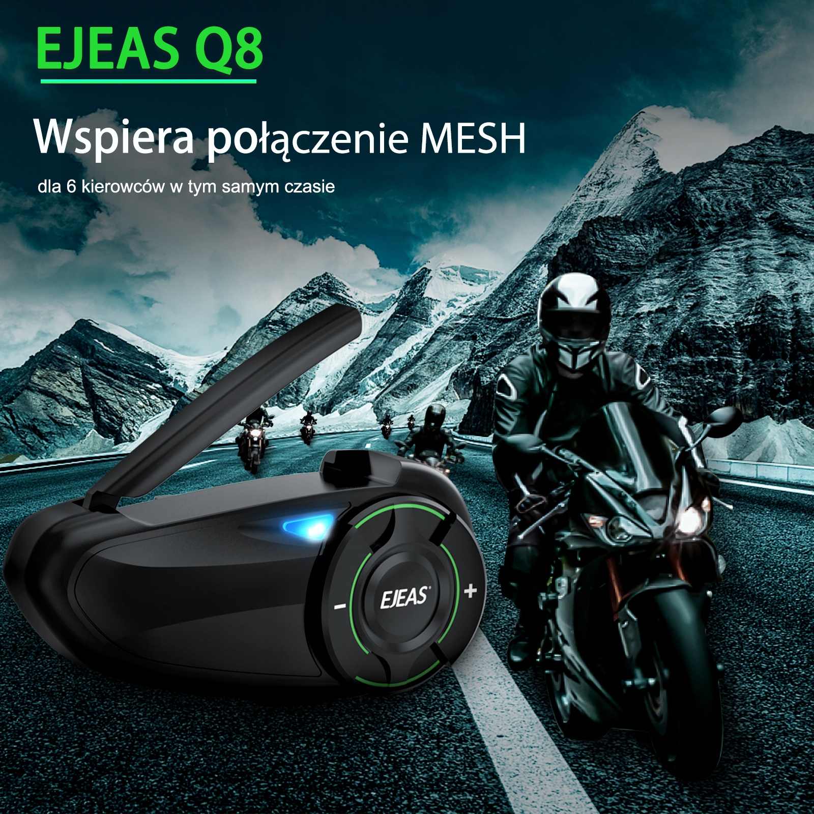 INTERKOM MOTOCYKLOWY EJEAS Q8 DO 6 KIEROWCÓW JEDNOCZEŚNIE RADIO FM BT 5.1 Model Q8
