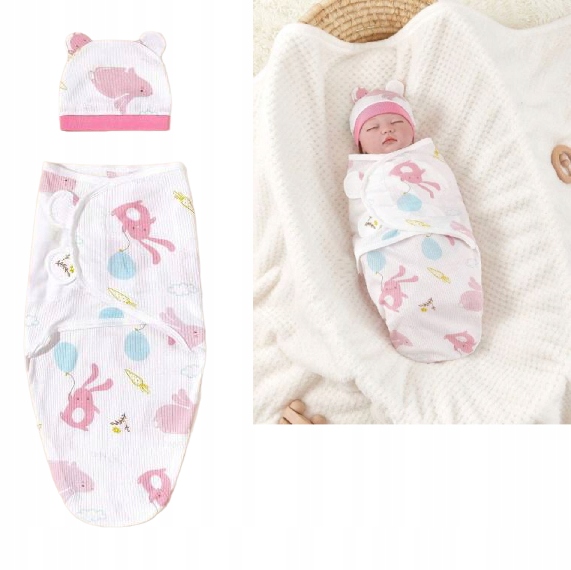 Detská zavinovačka kokón becik spací vak + čiapka, oblečenie pre novorodenca