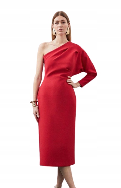 Karen Millen Červená Šaty MIDI Koktejlová Prosta 38 B1F