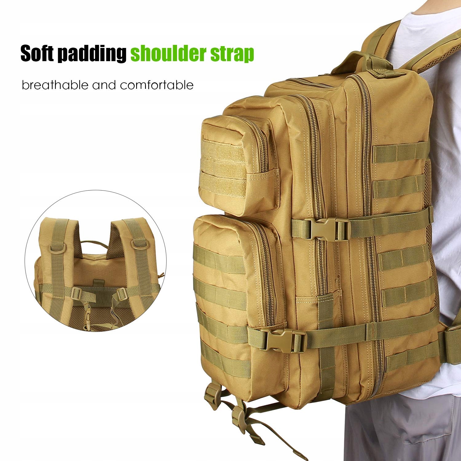 PROCASE Plecak Taktyczny 40L Duża Pojemność Na Wędrówki Kemping Khaki — miniatura 8