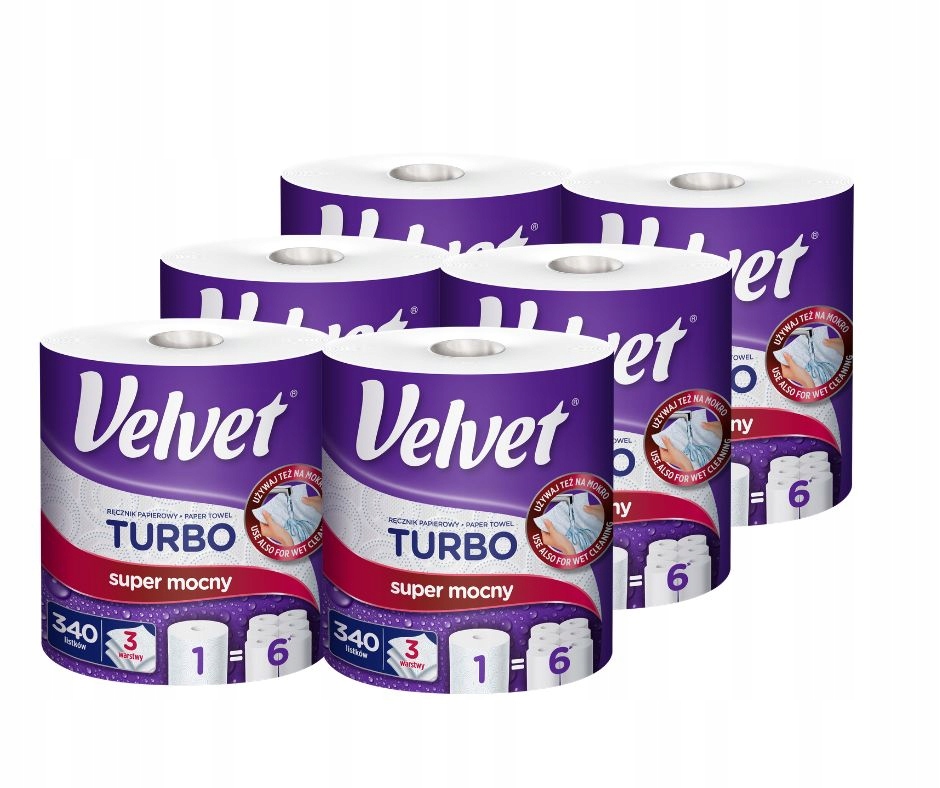 Levně Papírový ručník Velvet Turbo silný 340 listů, sada 6 Ks