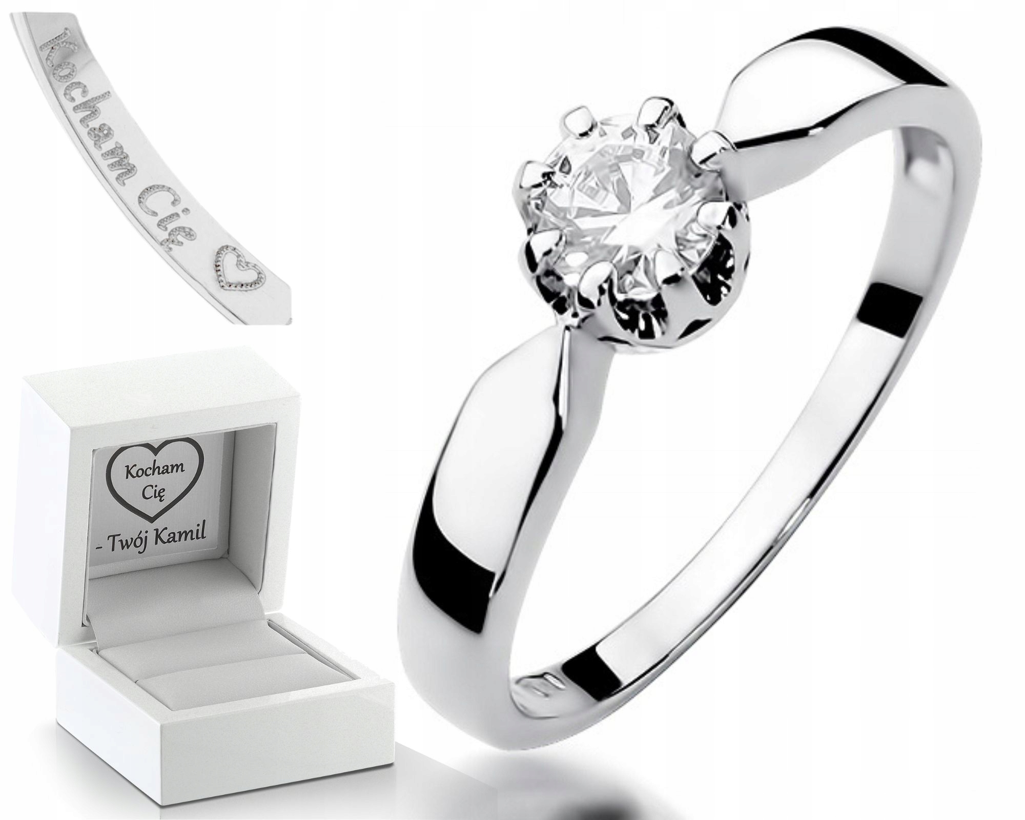 Bílé Zlato Prstýnek Diamanty 0,70 Ct Gravírování Dárek Pro Ženu