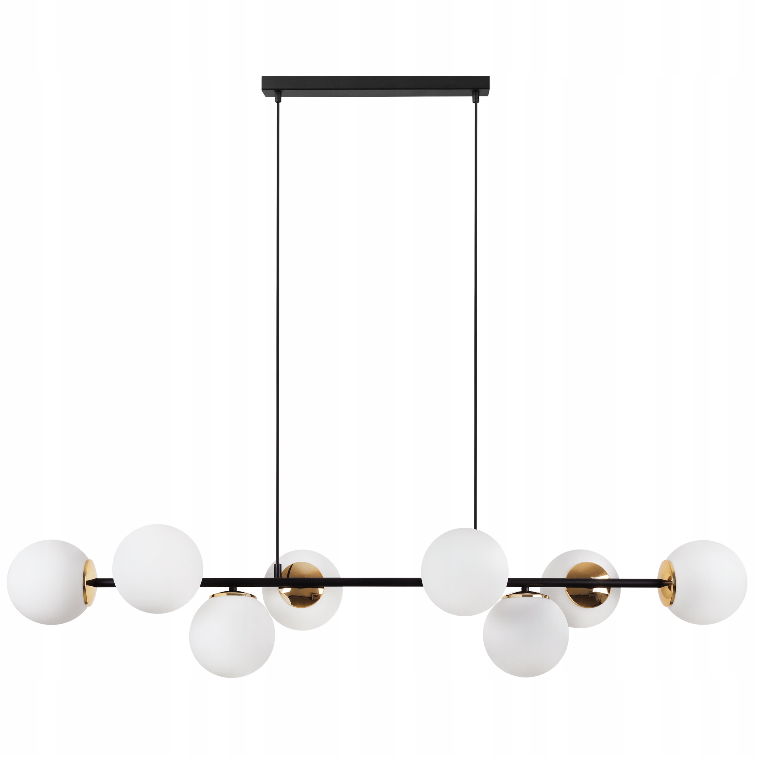 Lampa Sufitowa Wisząca Żyrandol Czarno-złoty Loft Białe Szklane Kule 8XE14
