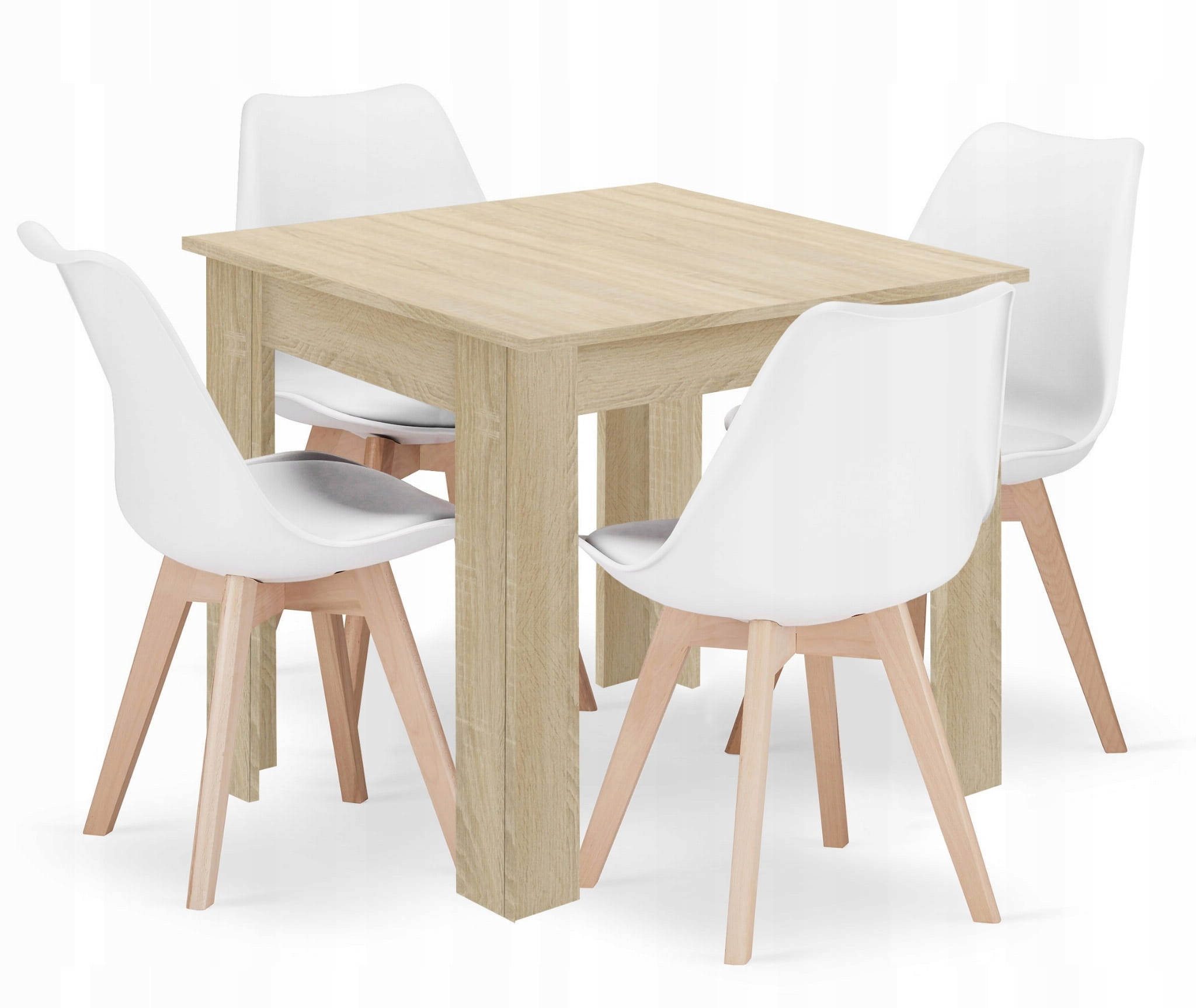 Sada čtvercový stůl 80x80 dub sonoma 4 židle Mark bílé