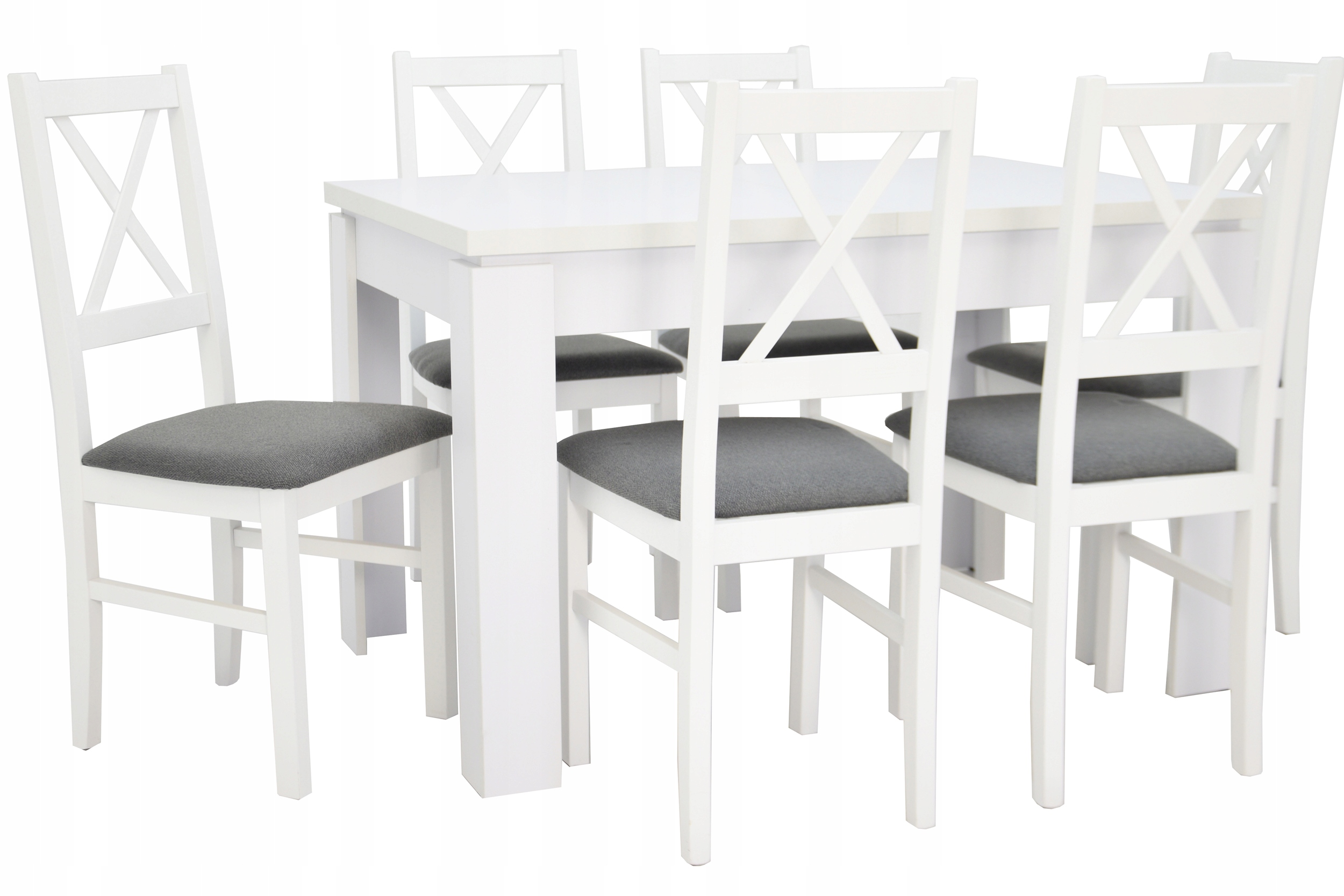 SOLIDNY Stół ROZKŁADANY 80x120 i 6 BIAŁYCH krzeseł