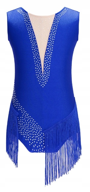 Body Tunika Šaty Balet Trikot Kostým Gymnastky Třásně Modrá 122/128