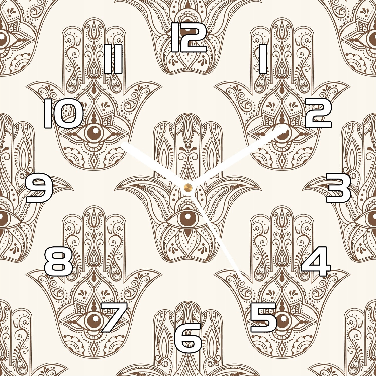 

Ładny zegar na szkle Brązowy symbol Hamsy 30x30 cm