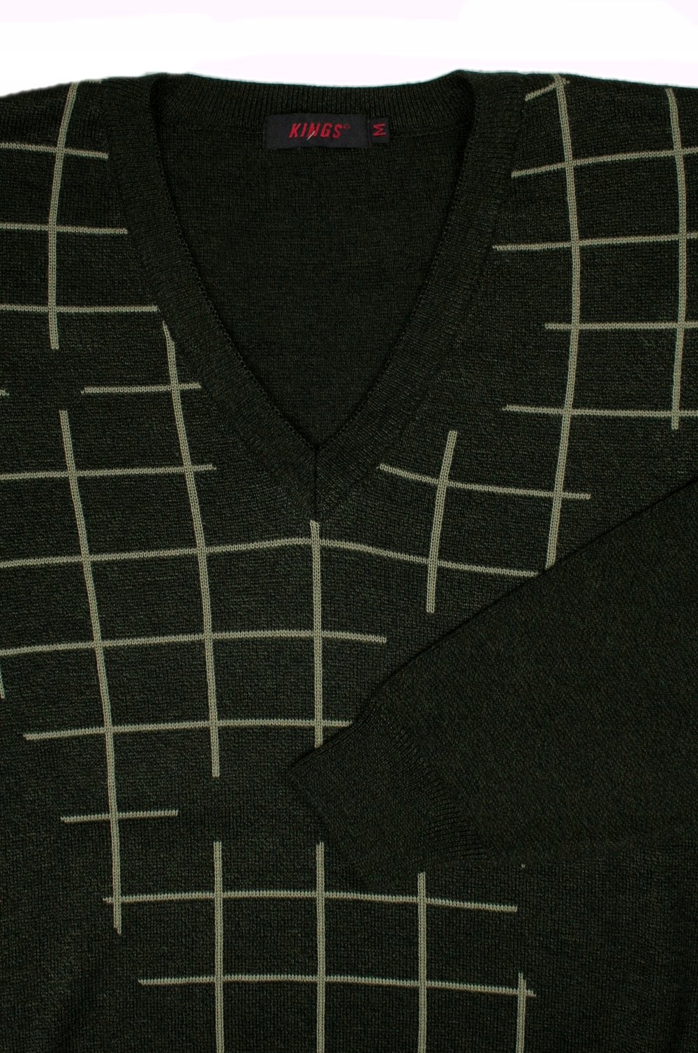 Zielono-Beżowy Sweter Męski w Serek -KINGS- M Marka inna