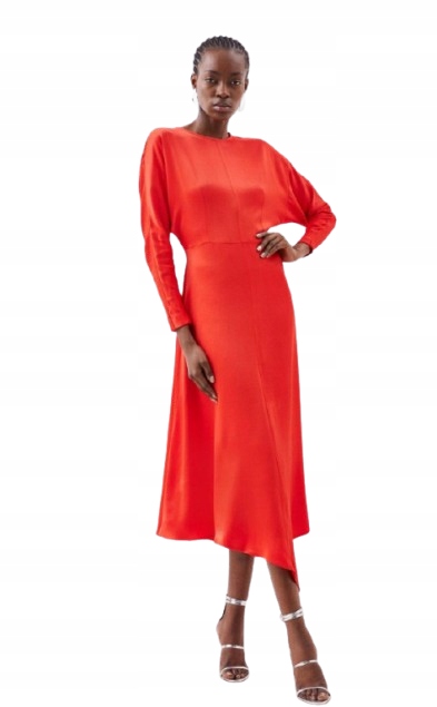 Karen Millen Červená Šaty MIDI S Dlouhým Rukávem 38 B1P