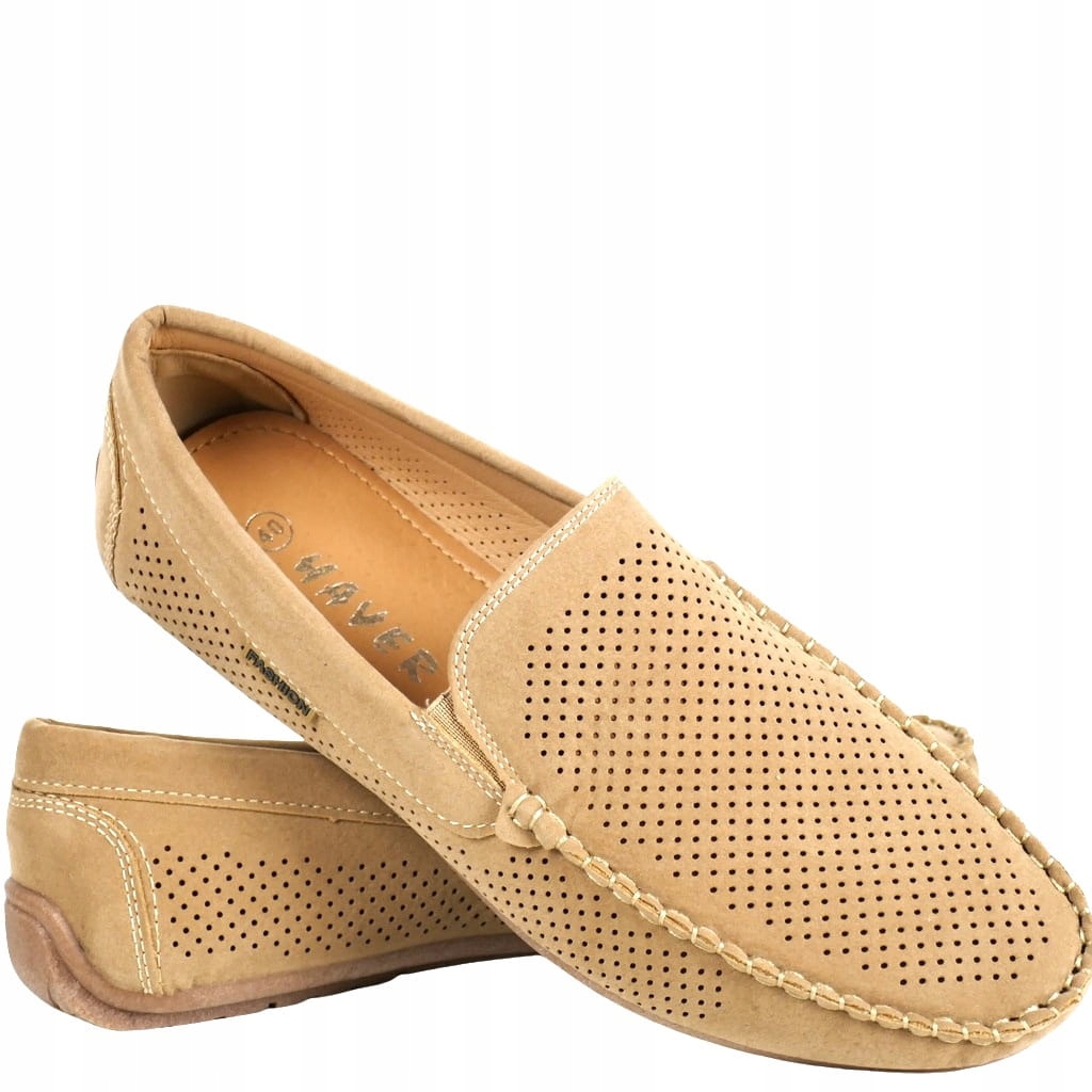 Béžové Pánské Mokasíny, Nazouvací, Děrované, Pohodlné Na Módní Párty