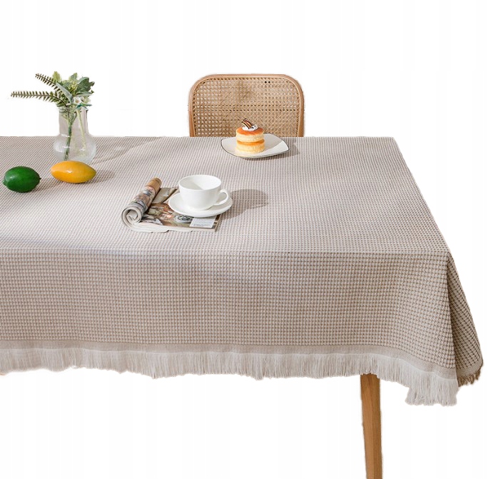 

Obrus Lniany Bawełna 180X230 boho frędzle Beżowy
