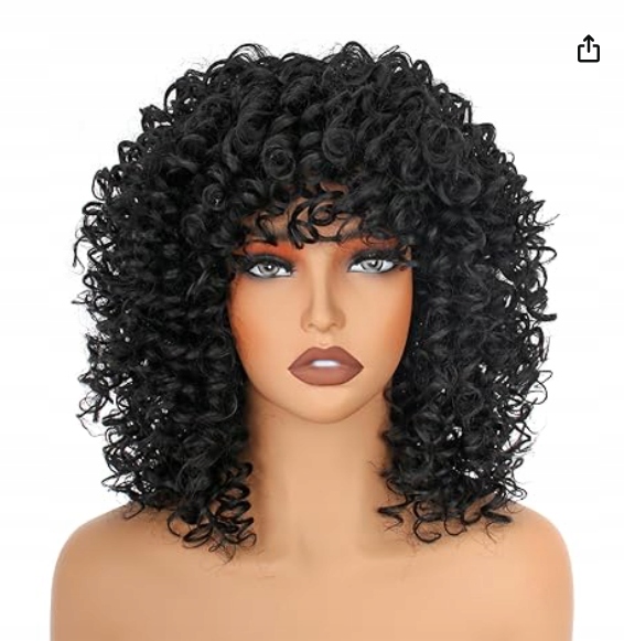 Porsmeer Dámská paruka s hřívou Afro Pružná Syntetická Černá 35 cm
