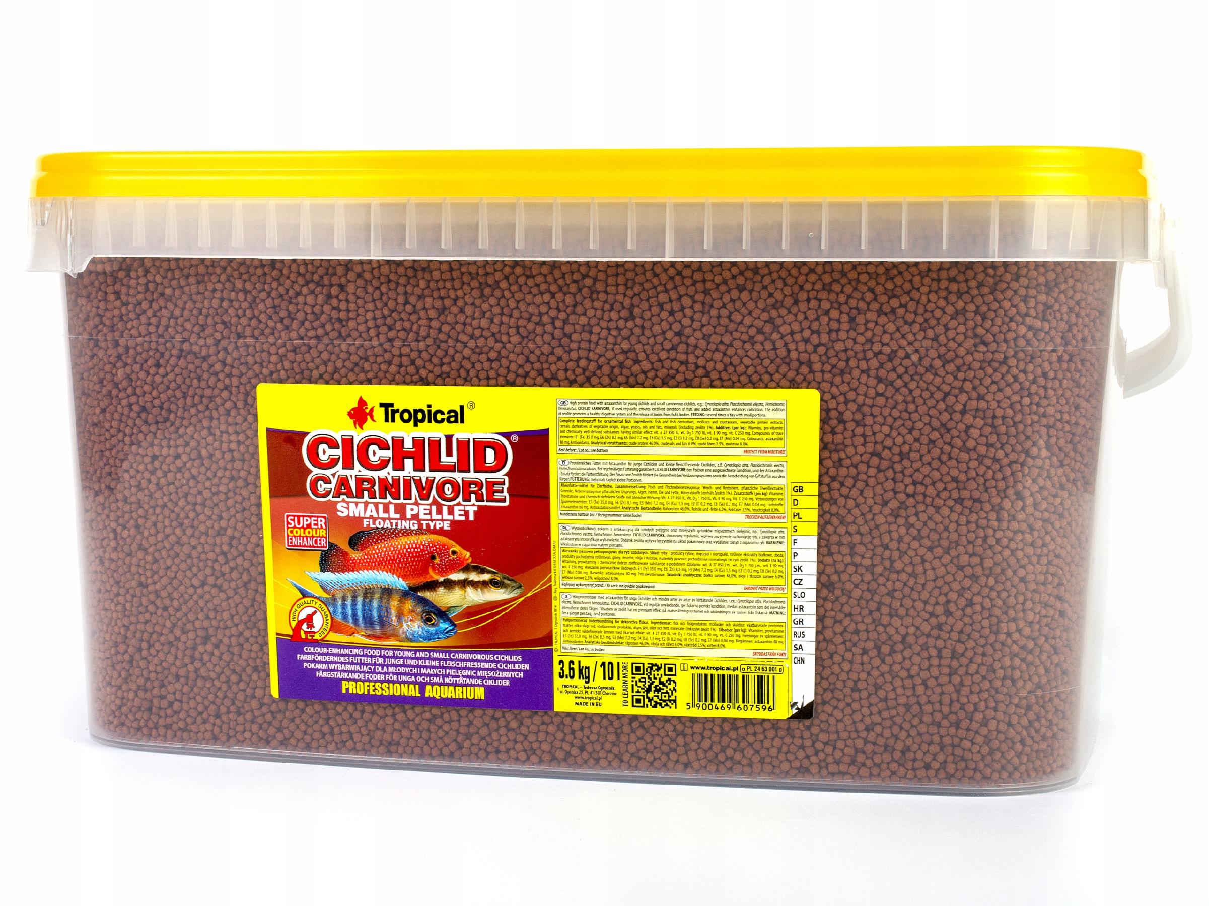 Tropical Cichlid Carnivore Small Pellet Pokarm dla ryb mięsożernych 10L