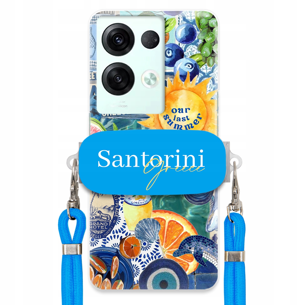 Puzdro pre Oppo Reno 8 Pro 5G Modré Crossbody vodítko držiak Santorini Sea