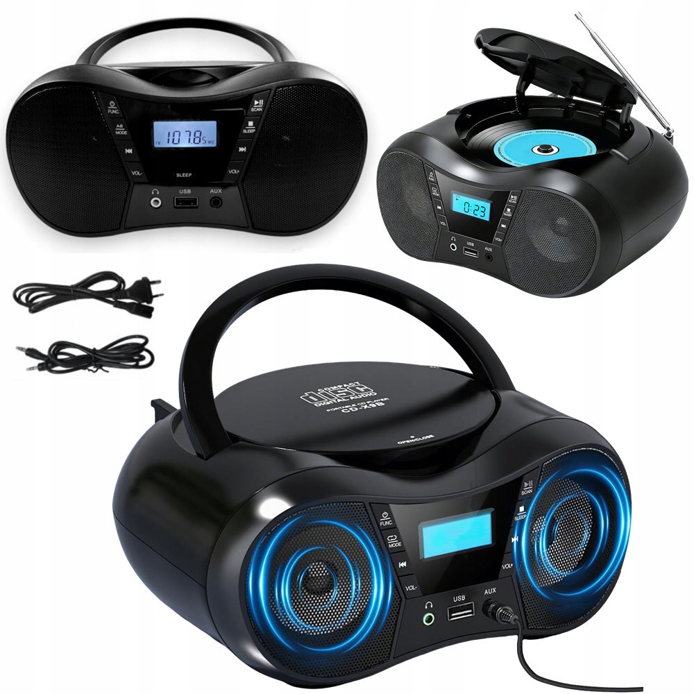 Kuchyňské rádio Radiopřijímač CD Fm Usb Aux Přenosný černý na baterie