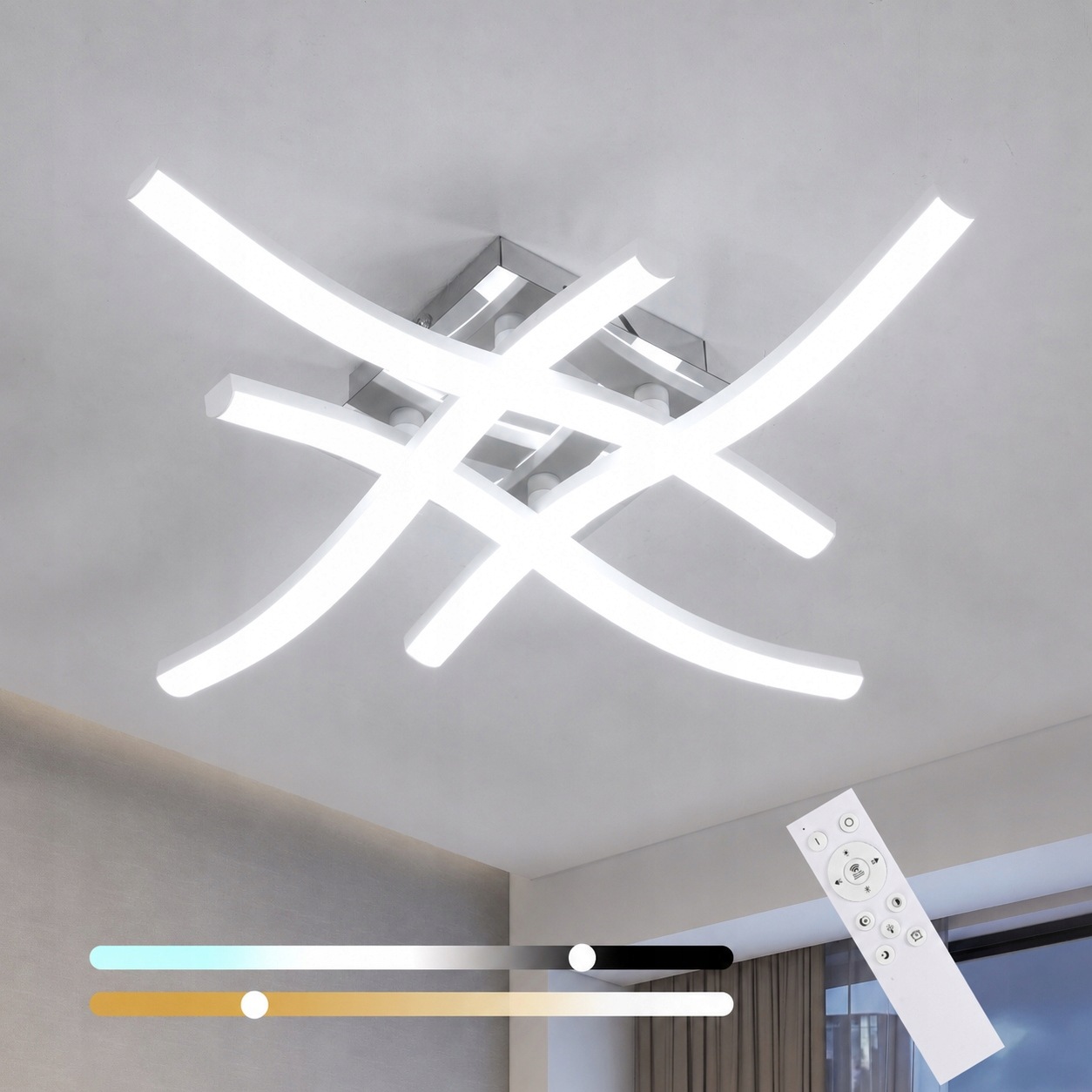 Stropní Led lampa lustr bílá+chrom moderní do obývacího pokoje s dálkovým ovládáním 28W