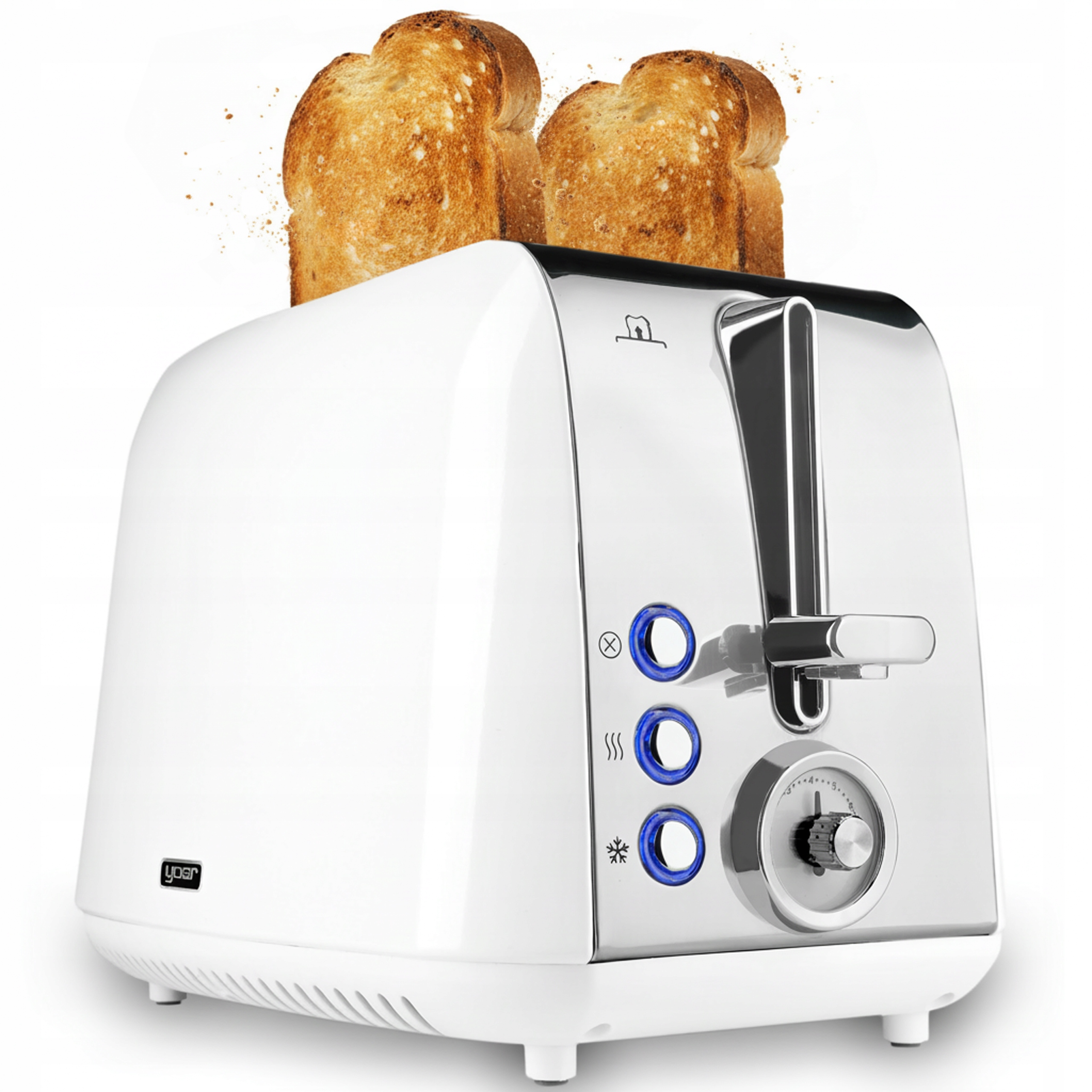 Toster Yoer 925W biały/chrom Tacka +Ruszt na bułki 7 poziomów +Rozmrażanie
