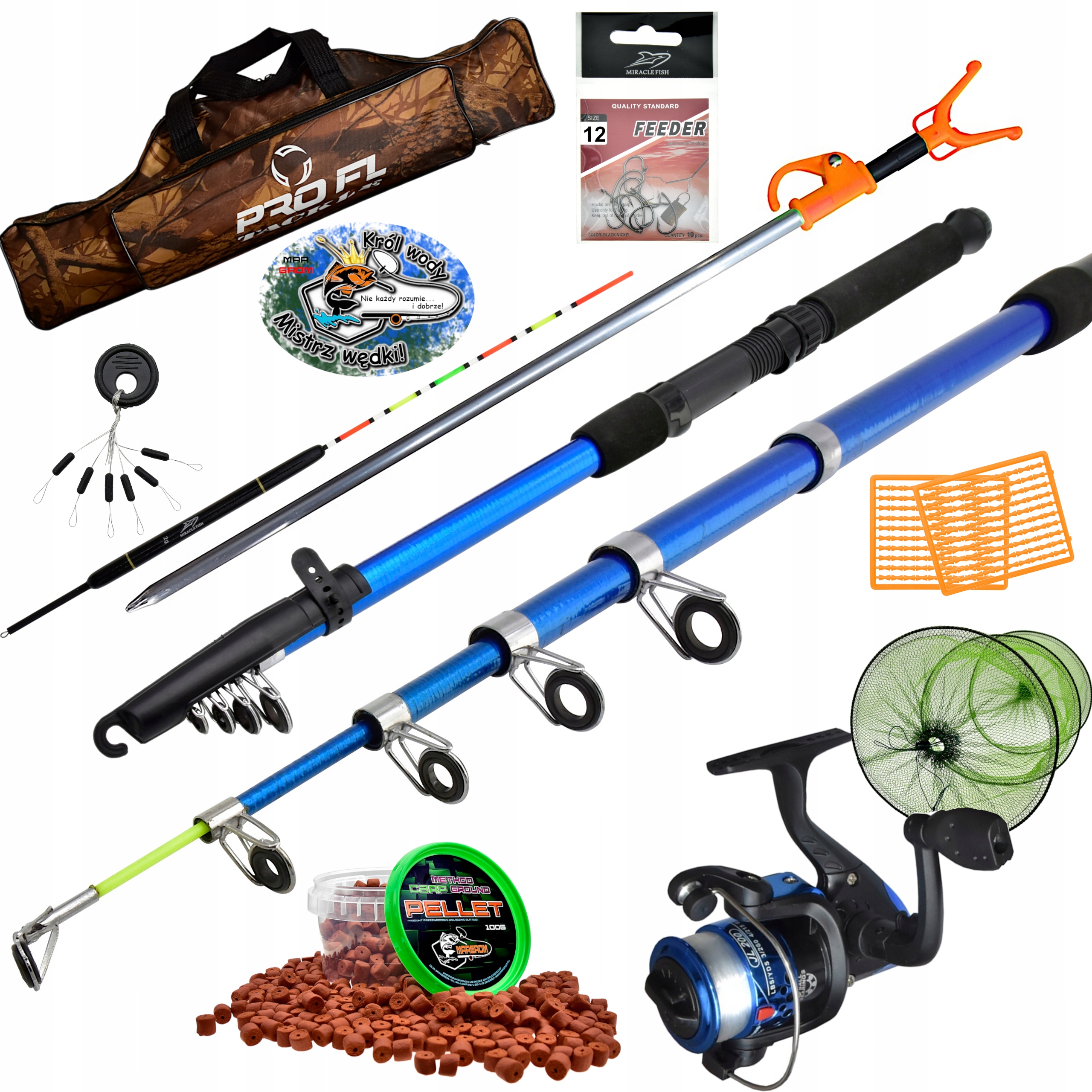 Zestaw Wędkarski Wędka 2,7 m Kołowrotek Pokrowiec Akcesoria Haczyki Spławik