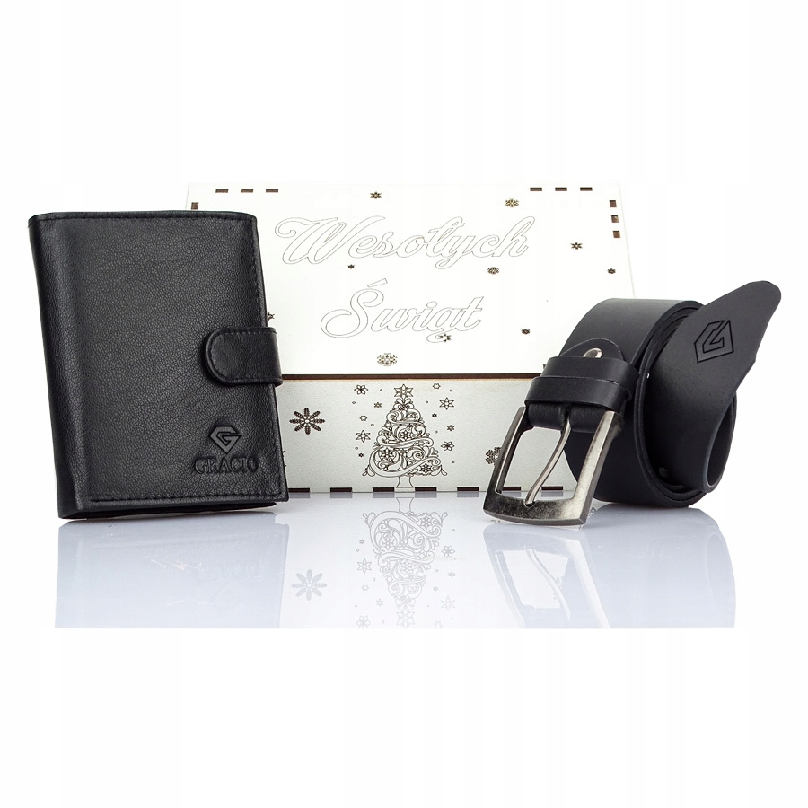 Přírodní Kůže Pásek Peněženka Vánoční Set