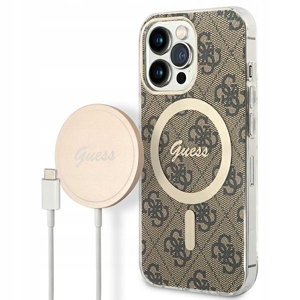 Zestaw Guess GUBPP13LH4EACSW Case+ Charger iPhone 13 Pro brązowy/brown hard