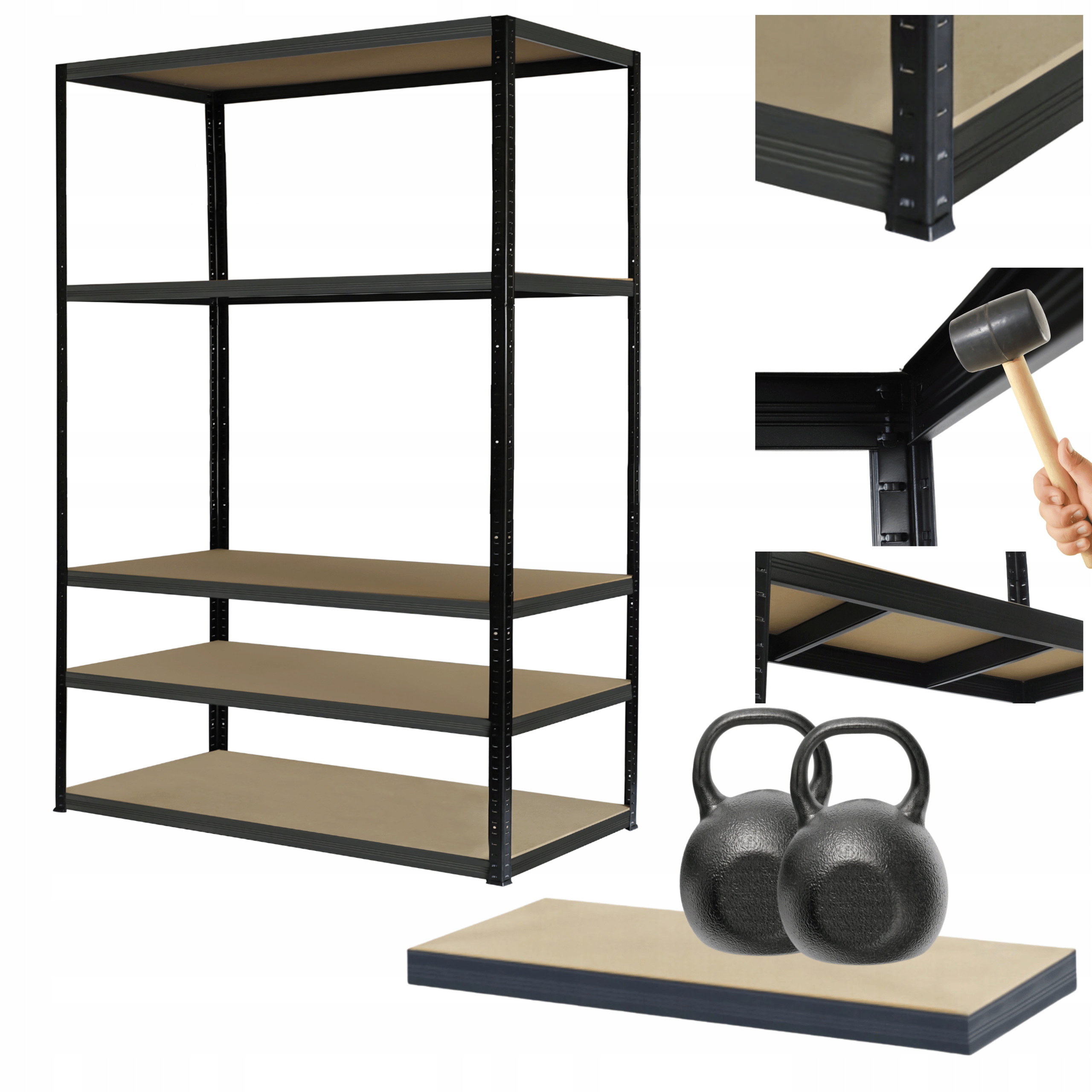 Kovový regál Black Premium stojan Helios 180x75x45 cm 5Px275 kg Trvanlivý