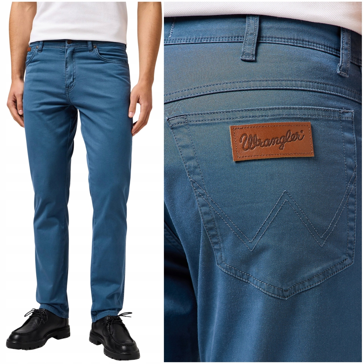 Wrangler Texas Slim Dusty Blue lehké přiléhavé látkové kalhoty W34 L32