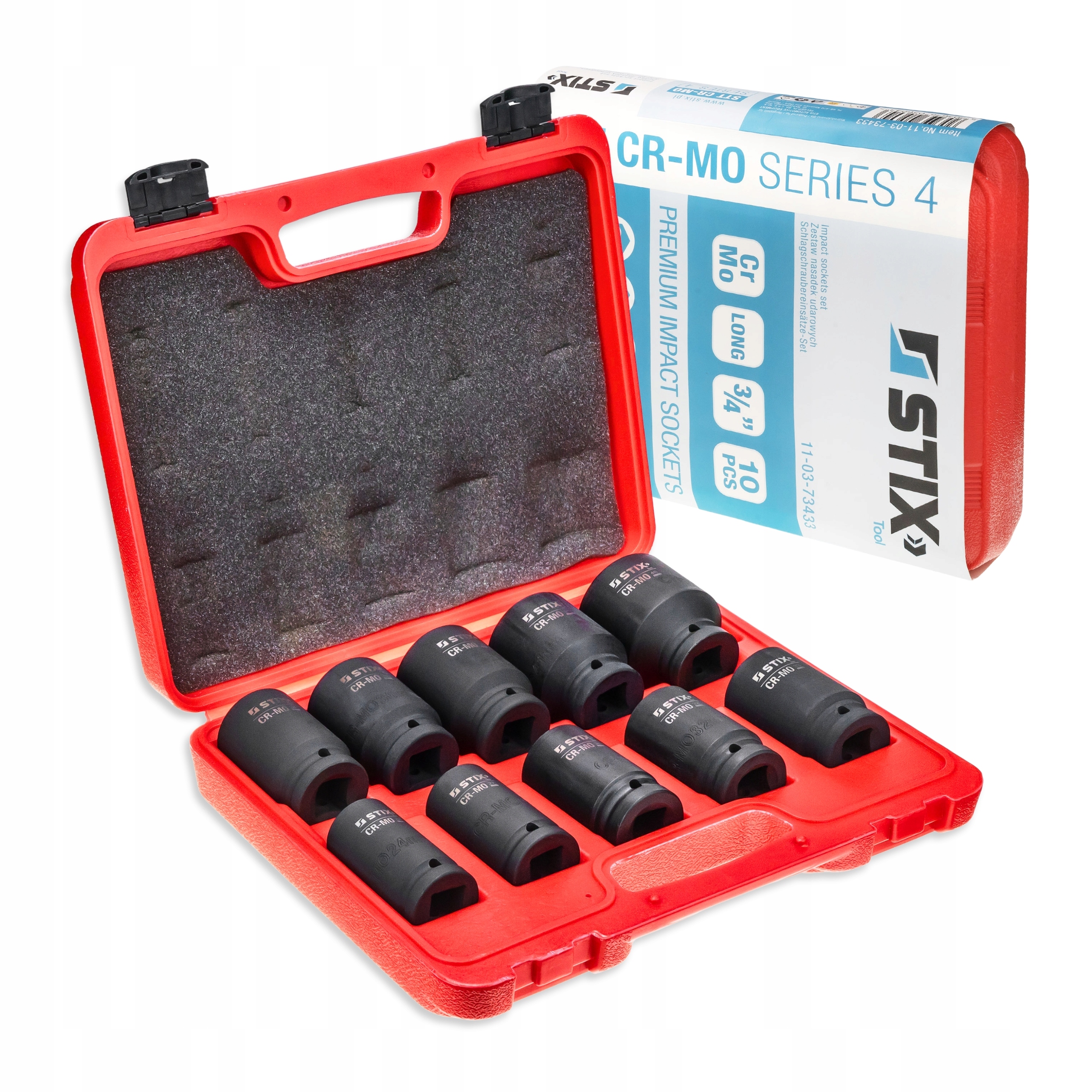 Zestaw Nasadek Udarowych Długich 3/4 24 27 30 32 33 34 36 38 41 46 MM Stix