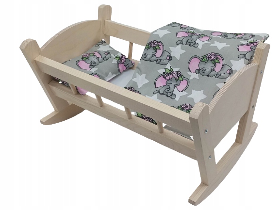 KOŁYSKA DREWNIANA dla lalek NIEMALOWANA + POŚCIEL