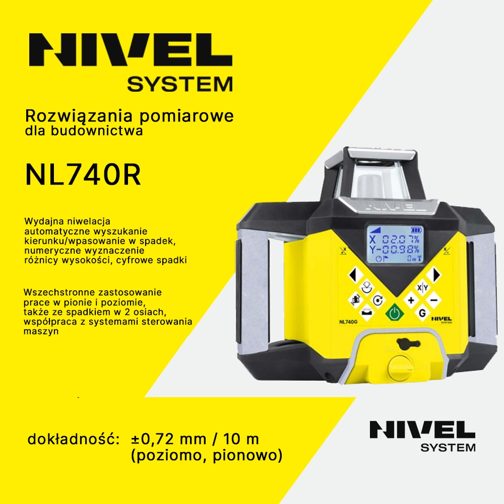 NIVEL SYSTEM NIWELATOR LASEROWY NL740R +SJJ32+LS24 Zakres samopoziomowania 10 +/-°