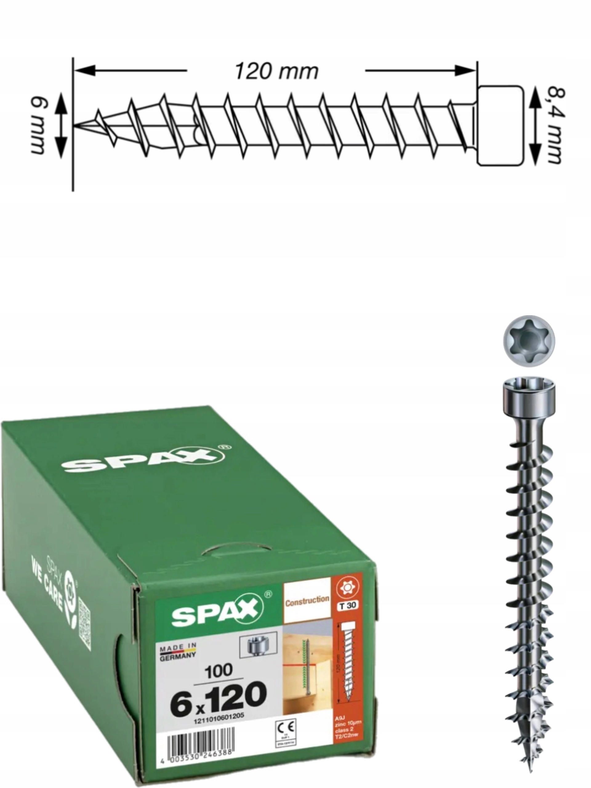 Vrut do dřevěných konstrukcí Spax Wirox 6 x 120 mm 100 ks