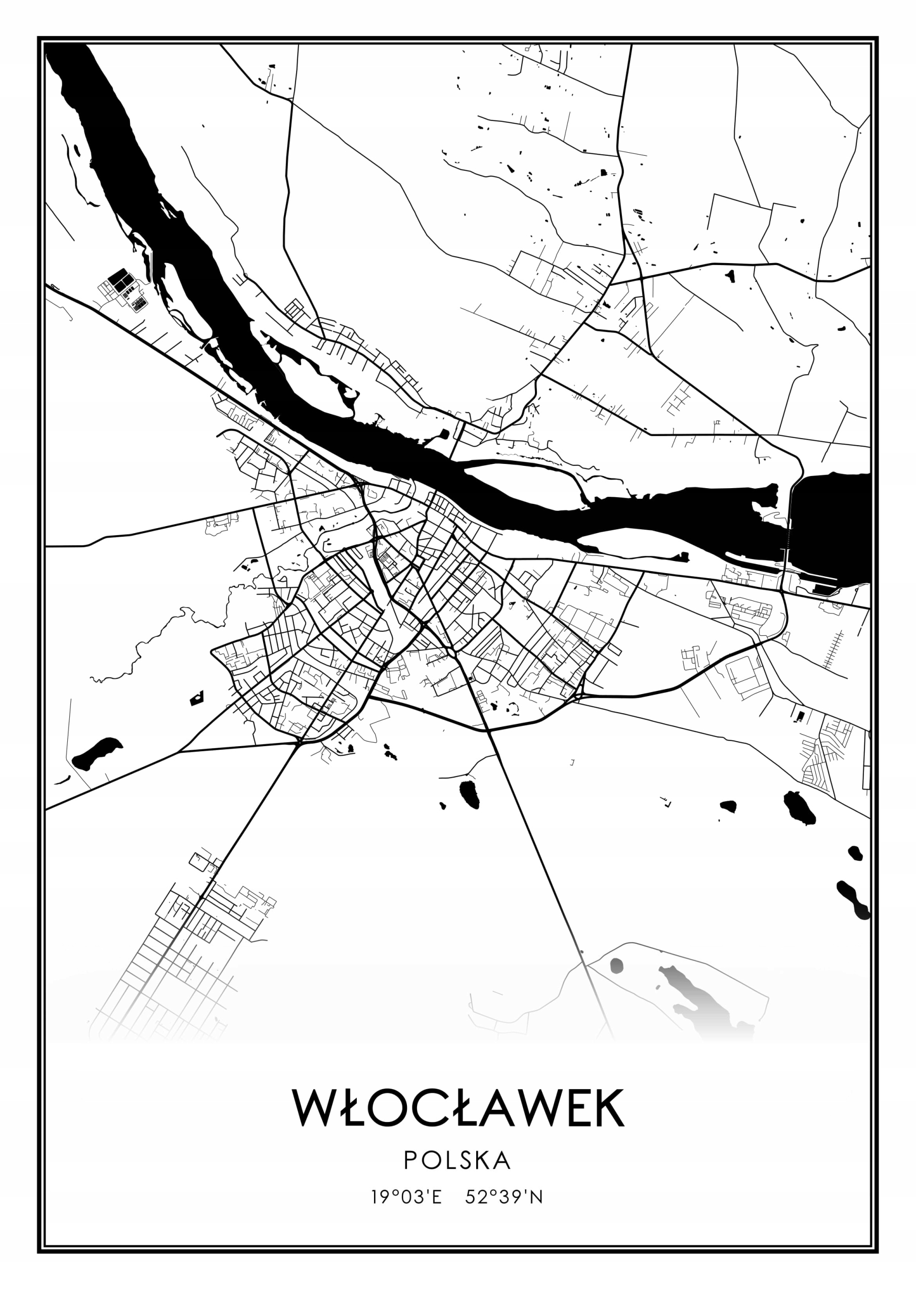 

Mapa czarno biała plakat Włocławek 30x40cm