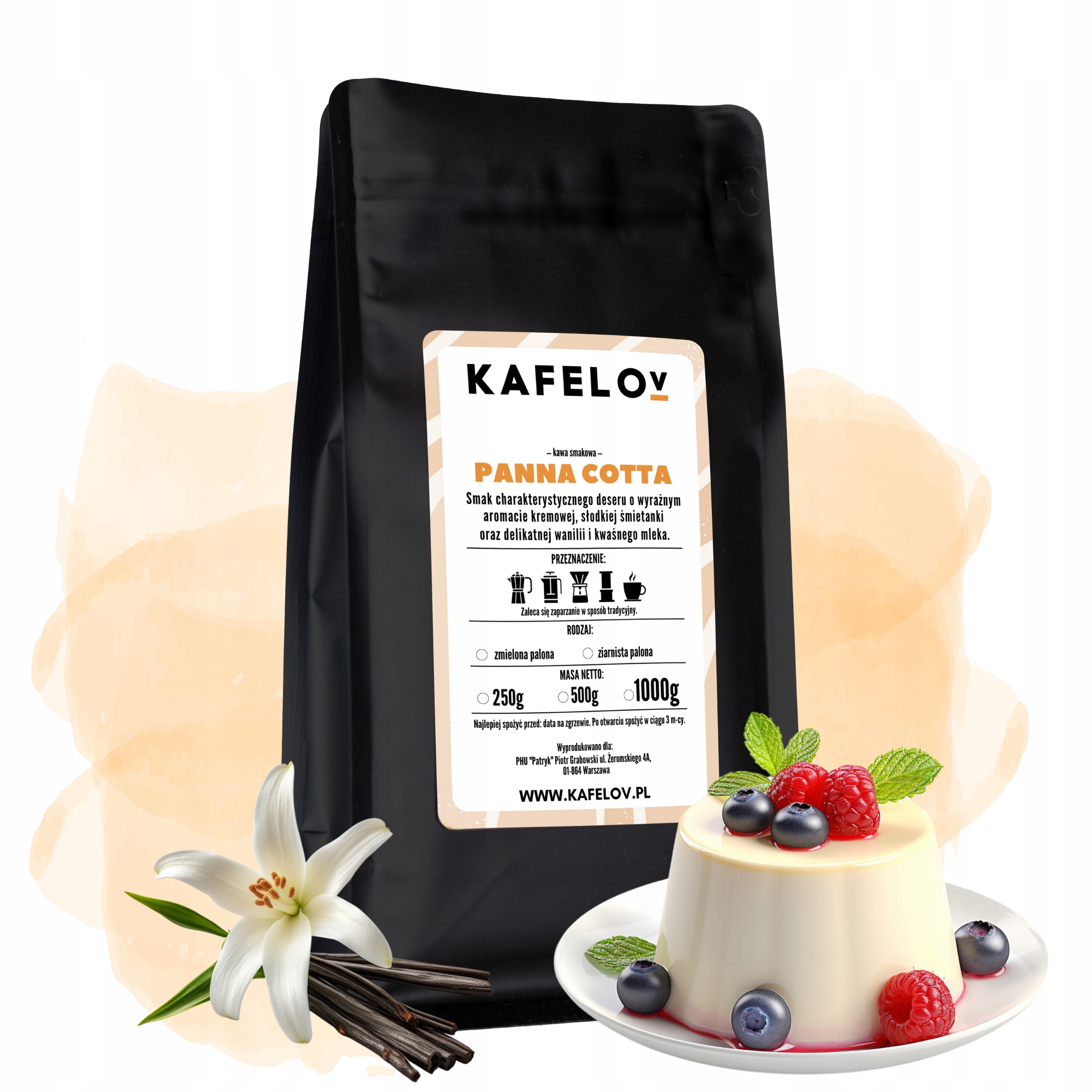 Levně Káva ochucená káva 1 kg Panna Cotta Kafelov