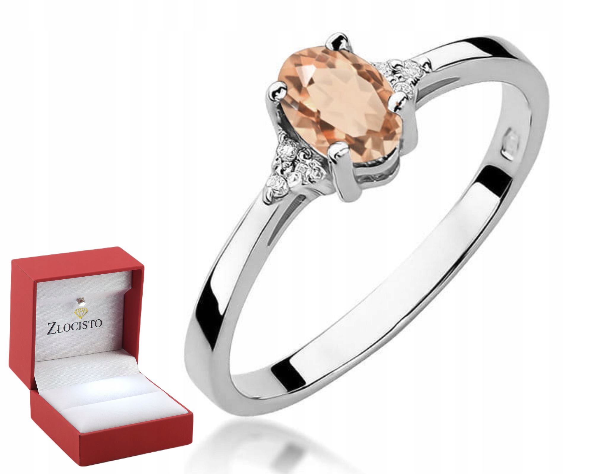 Bílý Zlatý Prstýnek S Brilianty A Přírodním Kamenem Morganit 585 Gravírování