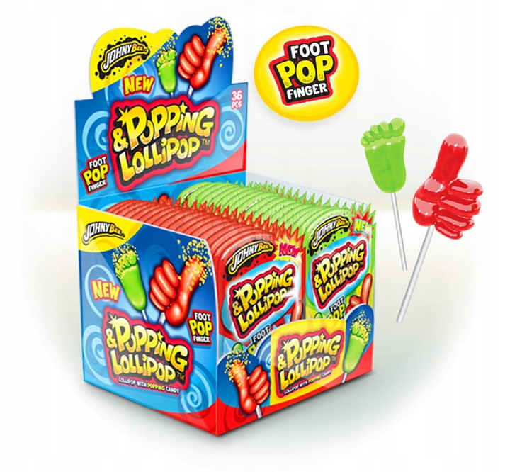 Levně lízátko střílející Popping Lollipop noha palec Johny Bee 13g x 36 Ks