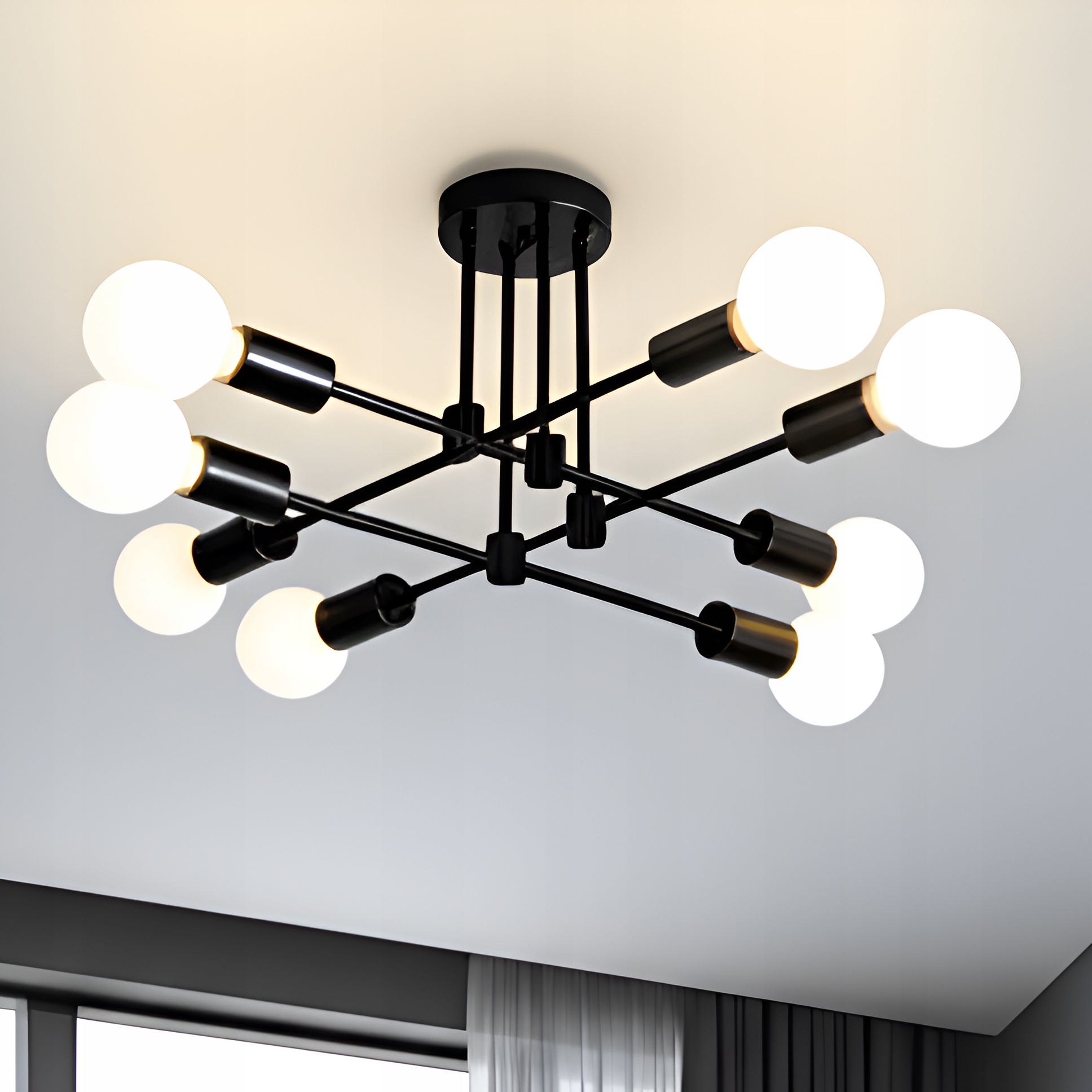 Lampa Wisząca Sufitowa Żyrandol Minimalistyczna Industrialny czarna 8xE27