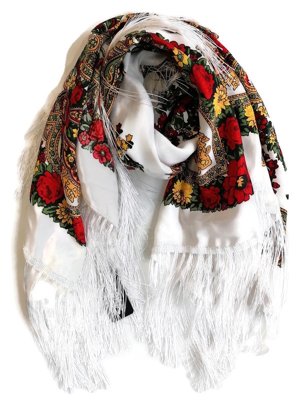 Chusta góralska ludowa folk kwiaty biała Rodzaj chusta