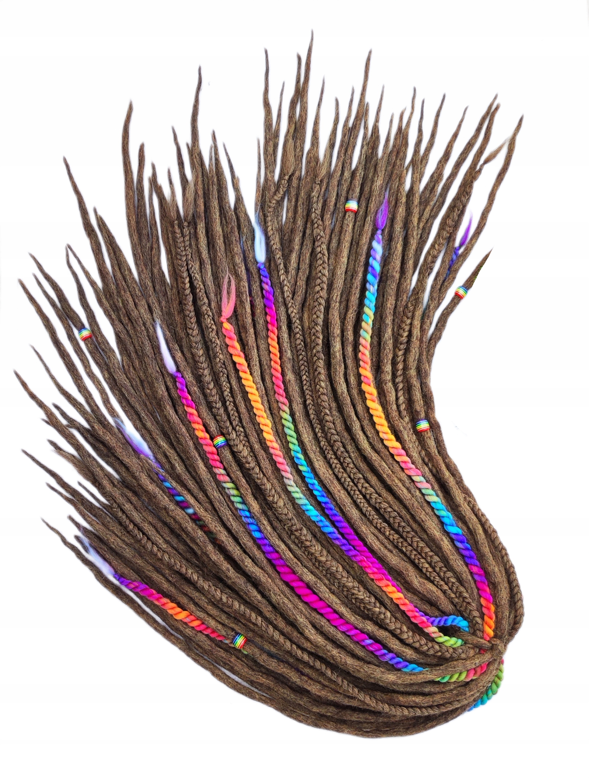 Vlněné pastelky Dredy, hnědý duhový melír, Duhové Dřevo, 40 kusů