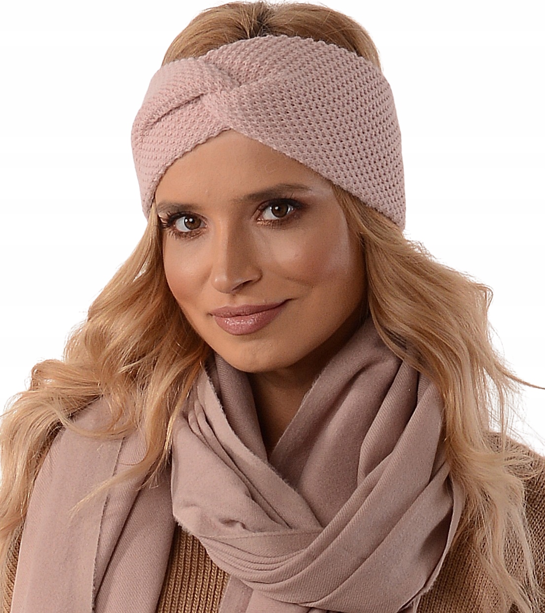 

Różowa Modna opaska damska na zimę Boho wezęł - O3