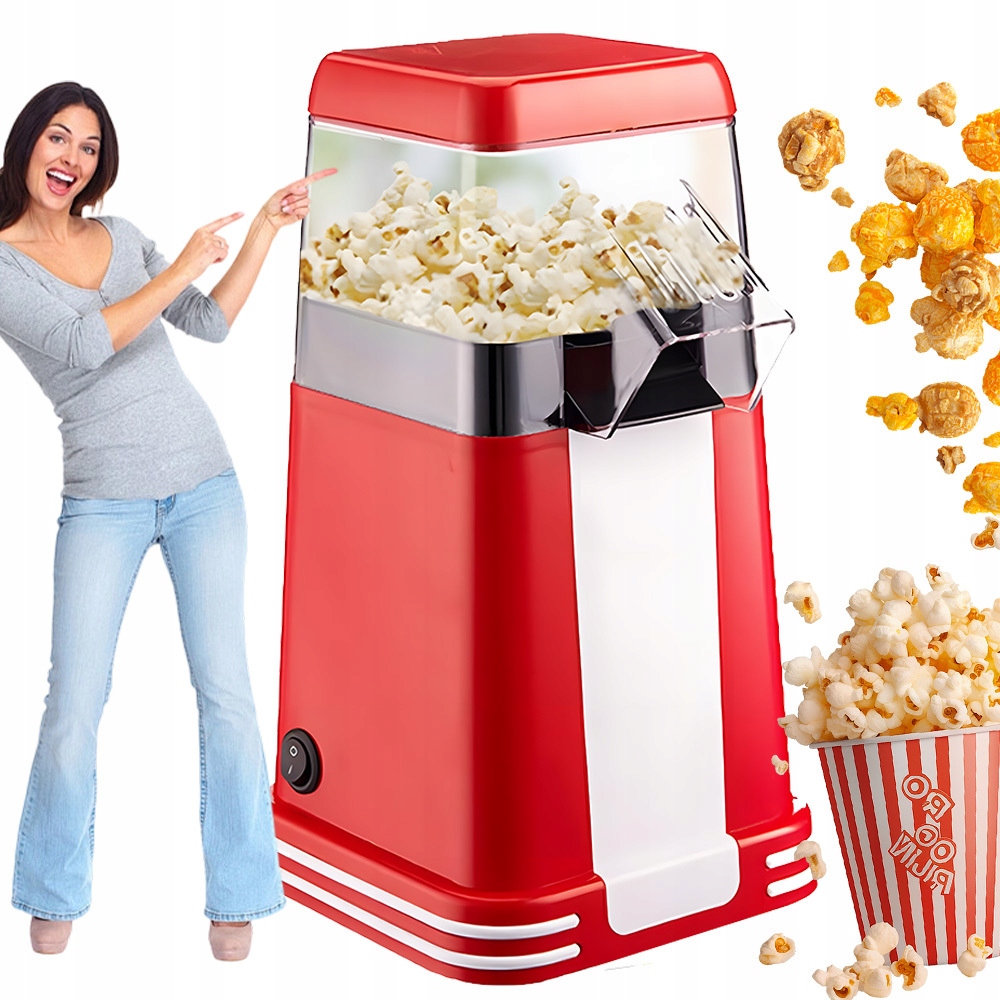 Strojek Na Popcorn 1200W Červený Bez Oleje Dárek Pro Děti
