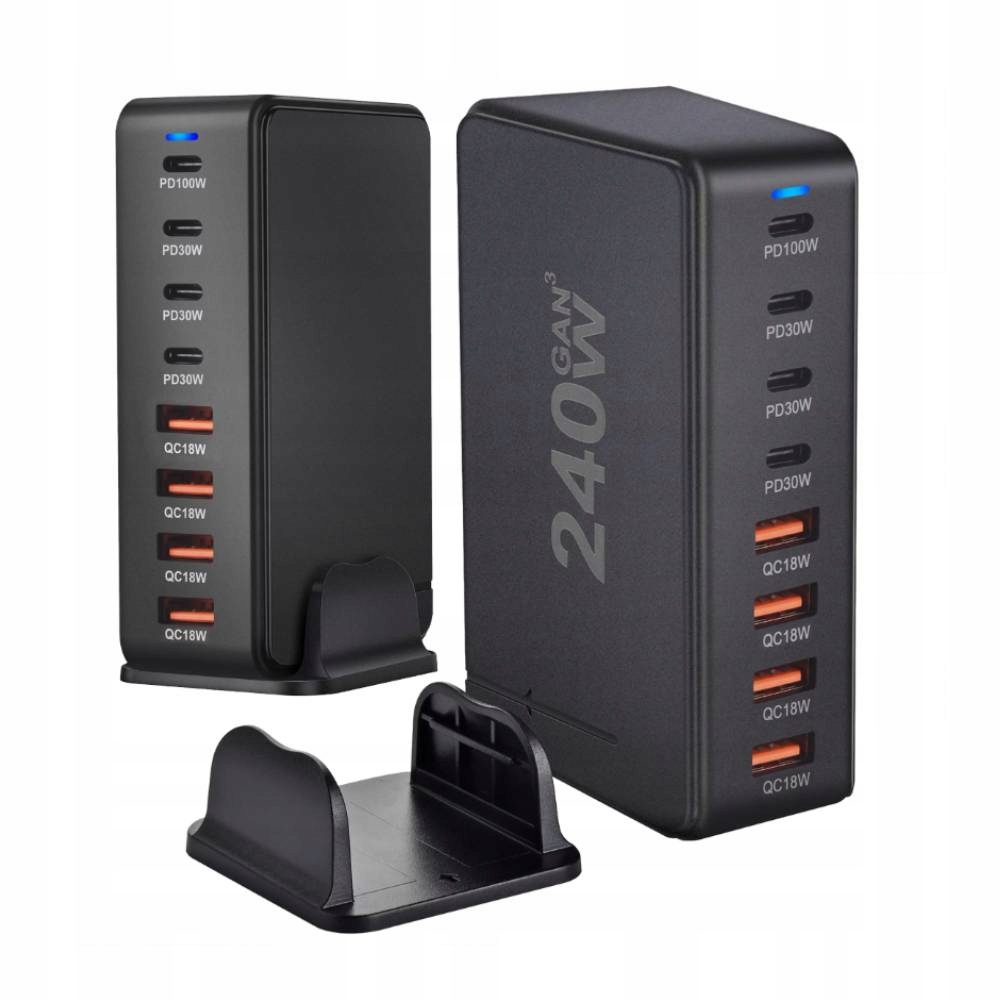 Szybka Ładowarka Sieciowa 4xUSB 4xUSB-C GaN3 240W Qc Pd Do Telefonu I Laptopa
